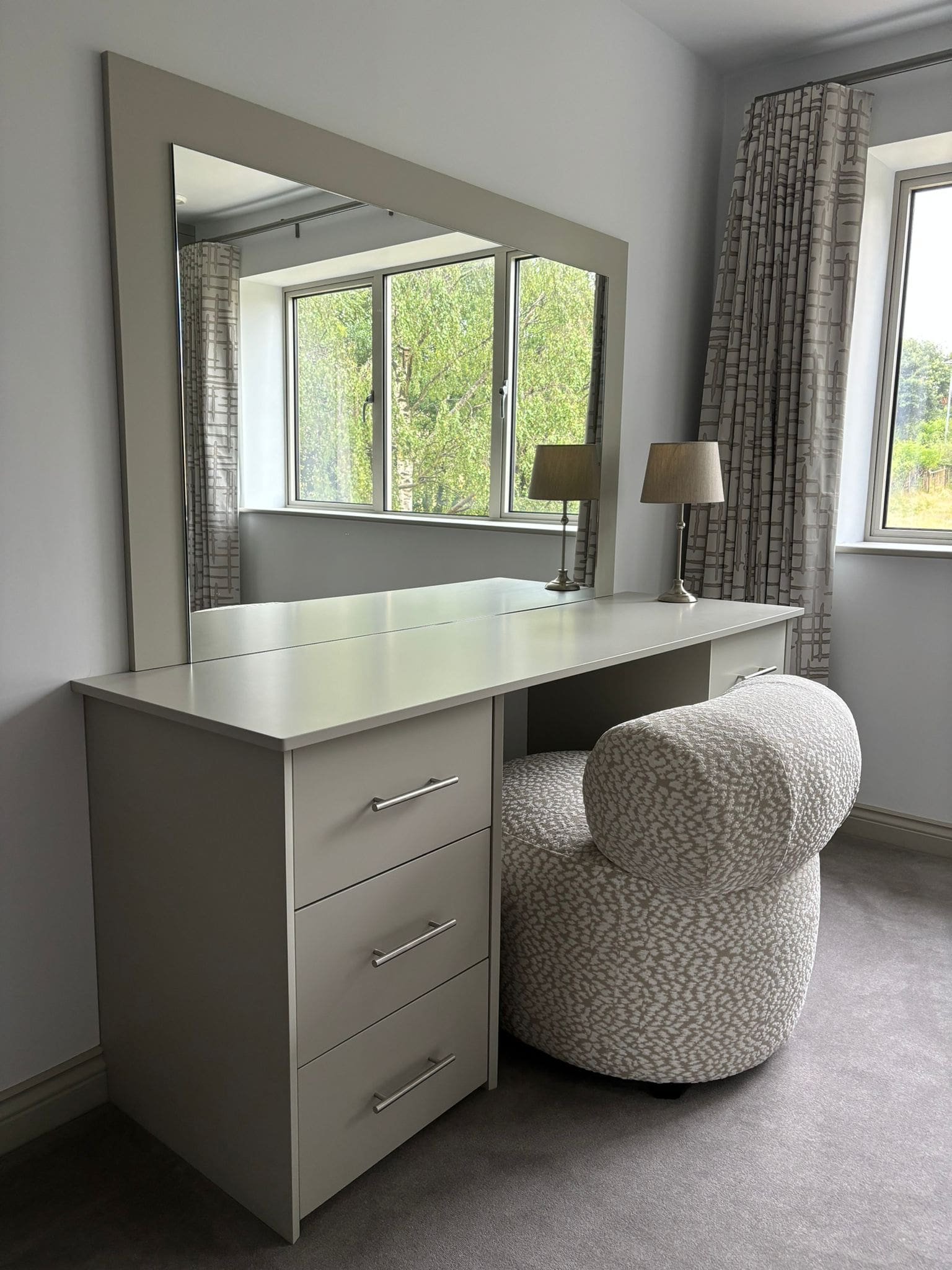 Bespoke bedroom furniture project with wardrobes, custom vanity unit and bedside tables 1